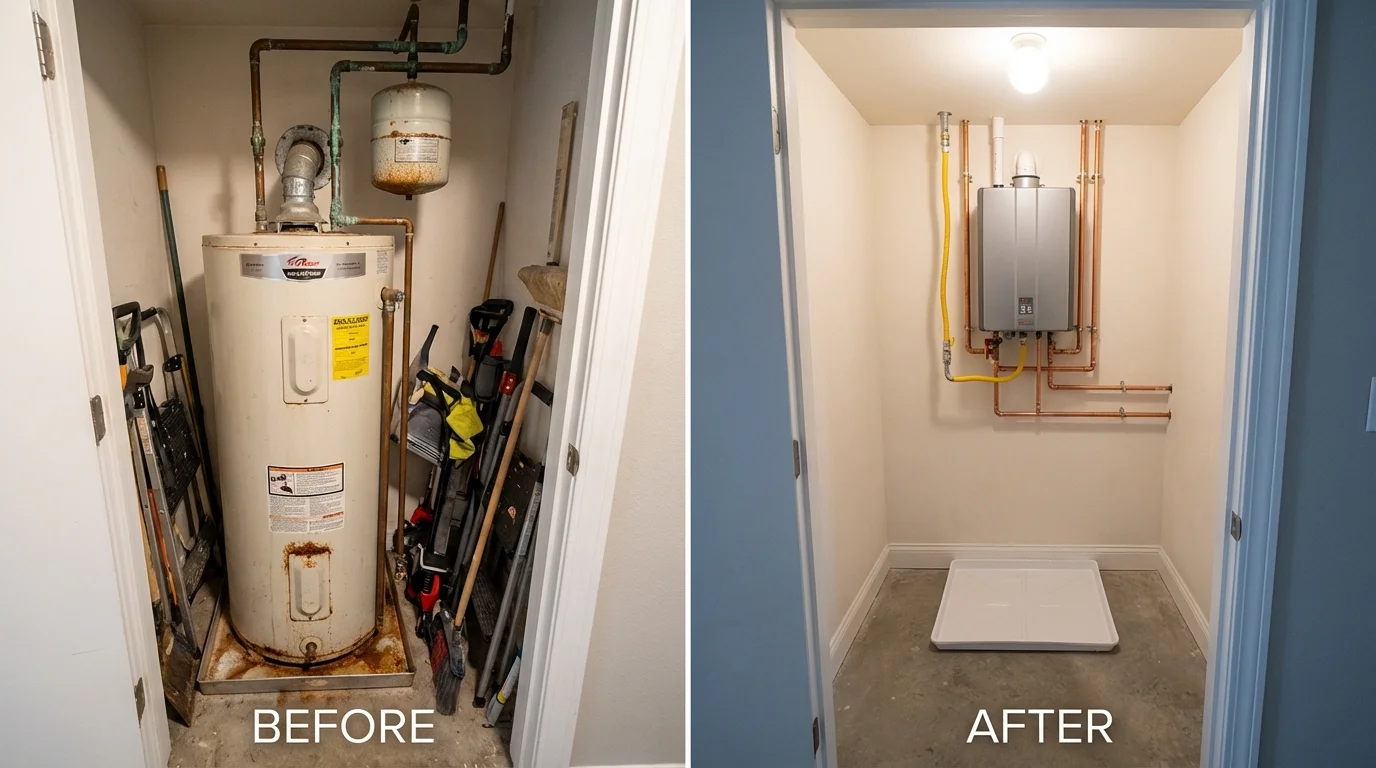 Tank water heater versus wall-mounted tankless unit comparison for Gilberts, IL homeowners